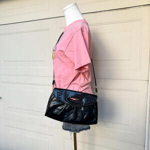 Y2K Black Croc Embossed Crossbody Bag Medium Handbag Evening Purse